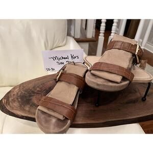 Michael Kors Croc Embossed Sandals Size 7M Brown Buckle Slide